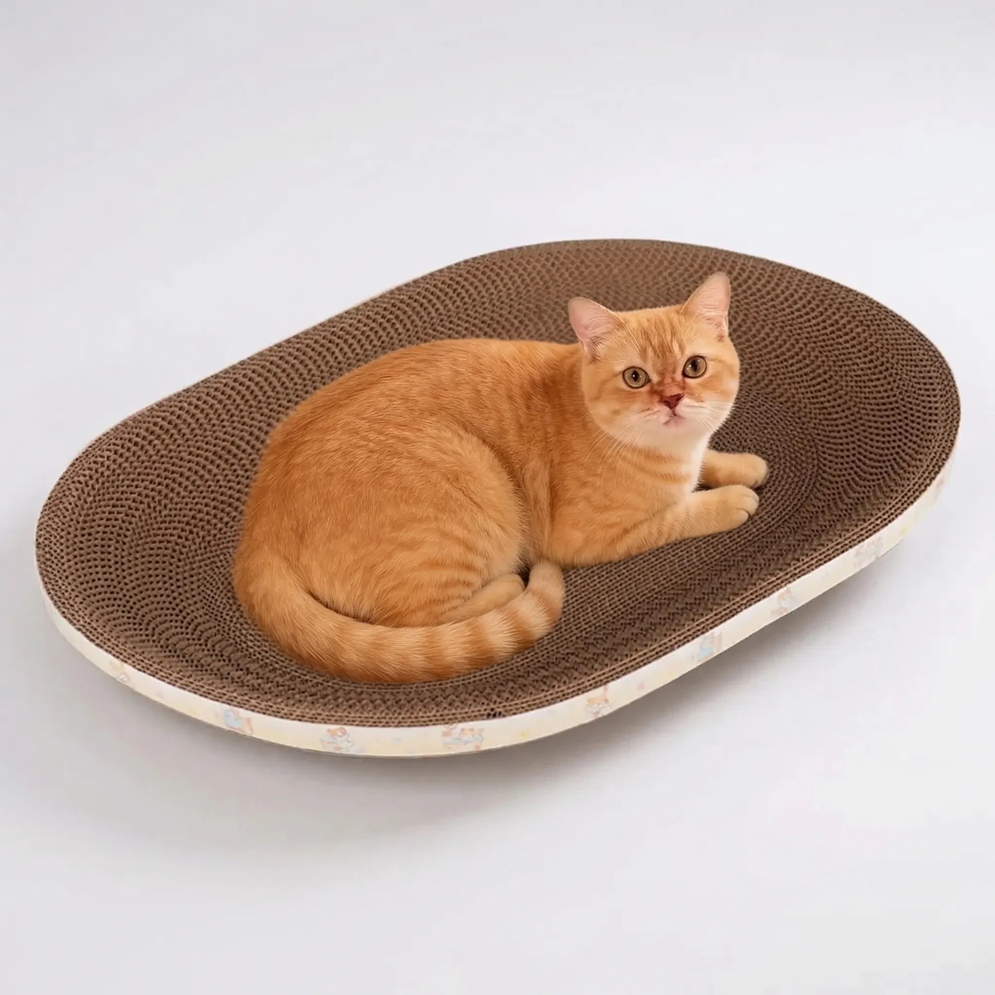 Ovales Katzenkratzbett aus Wellpappe für Krallenpflege und Ruheplatz