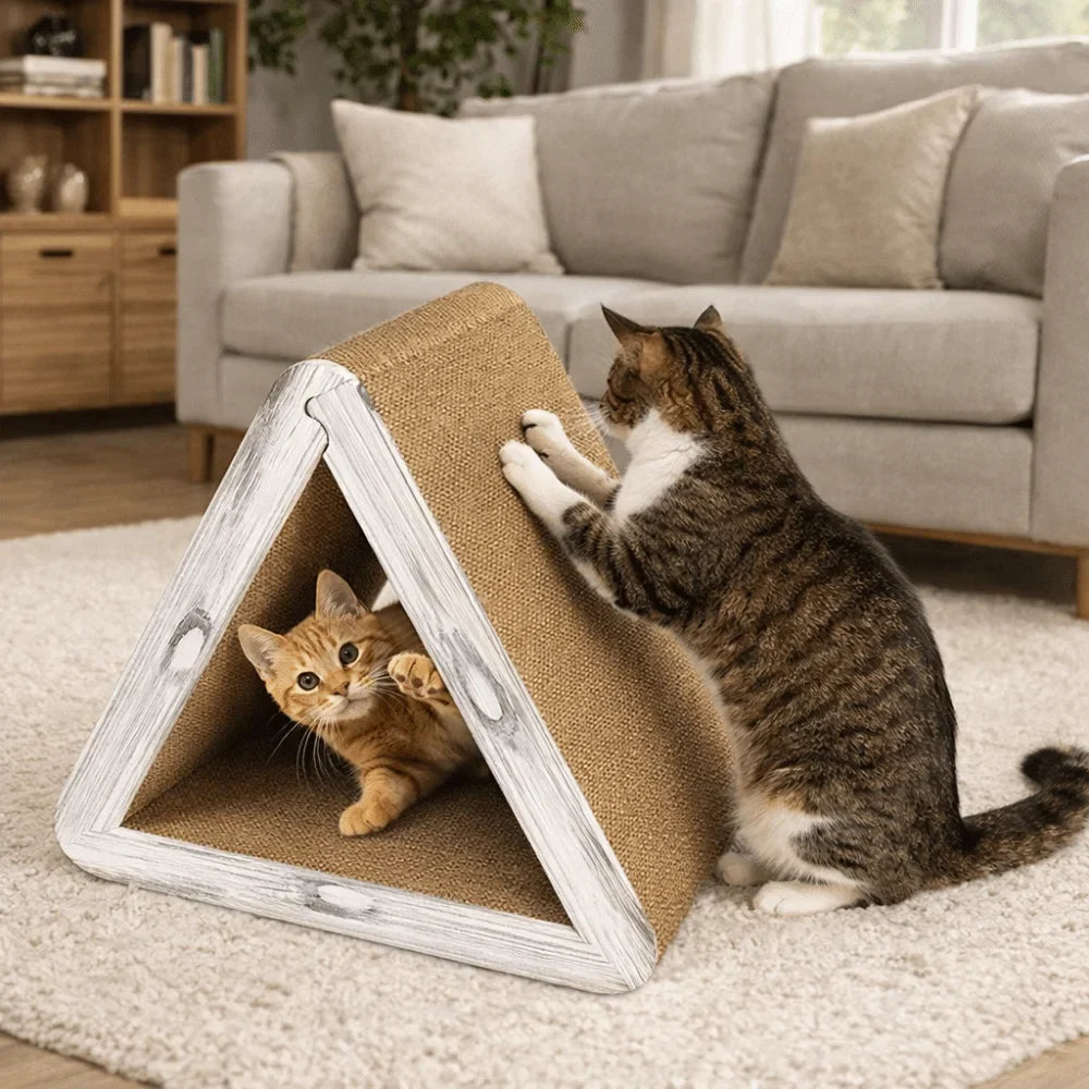Dreieckiger faltbarer Kratzbaum für Katzen aus Wellpappe
