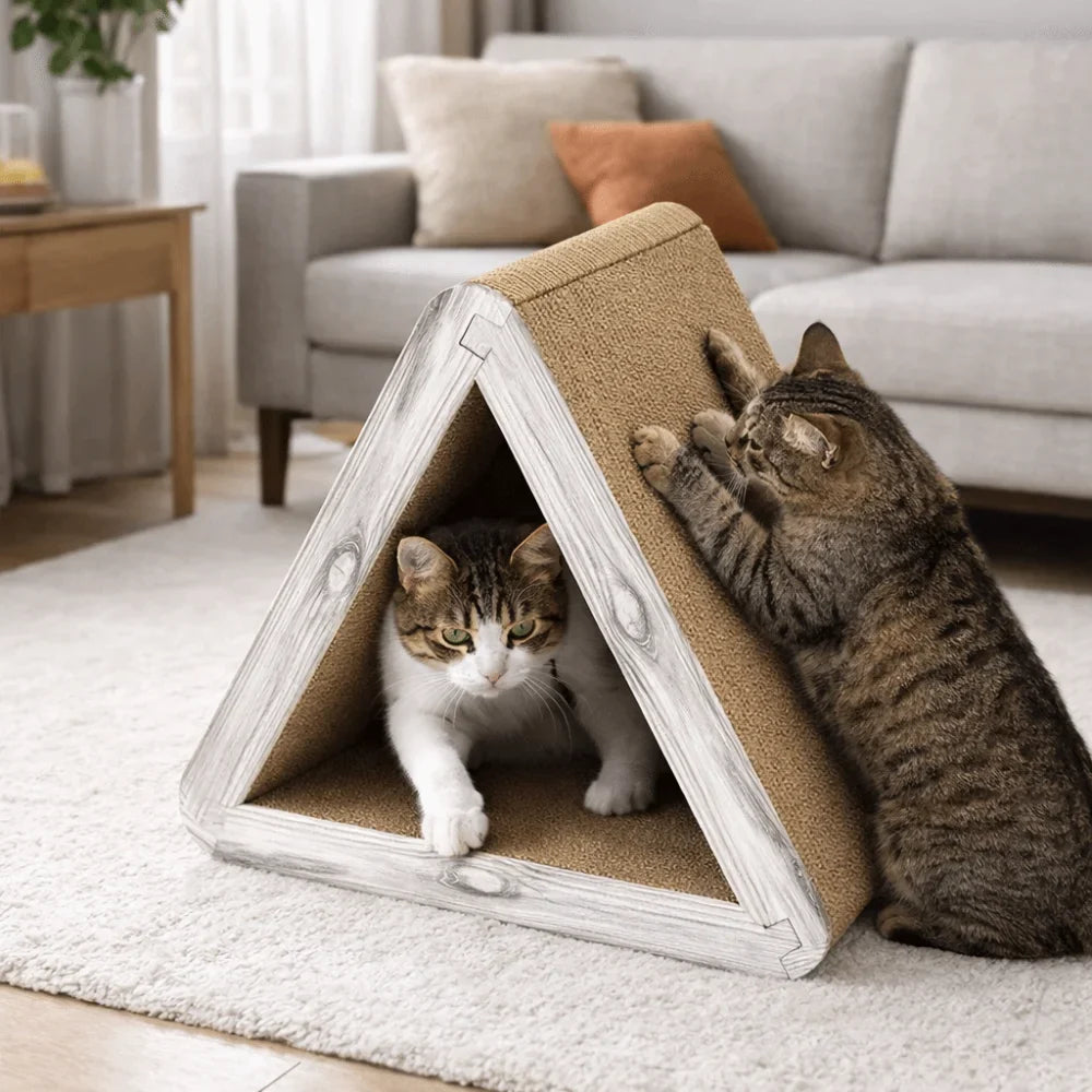 Dreieckiger faltbarer Kratzbaum für Katzen aus Wellpappe