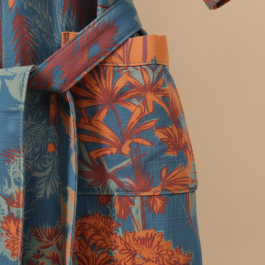 Kimono-Bademantel Kurzarm atmungsaktiv Baumwolle Knielänge