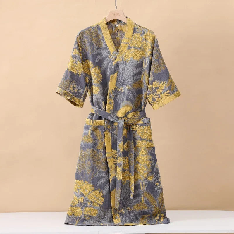 Kimono-Bademantel Kurzarm atmungsaktiv Baumwolle Knielänge