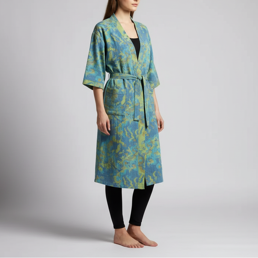 Kimono-Bademantel Kurzarm atmungsaktiv Baumwolle Knielänge