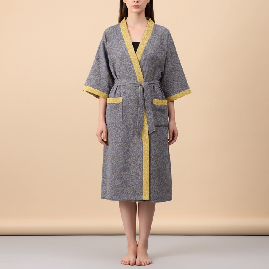 Kimono-Bademantel Kurzarm atmungsaktiv Baumwolle Knielänge