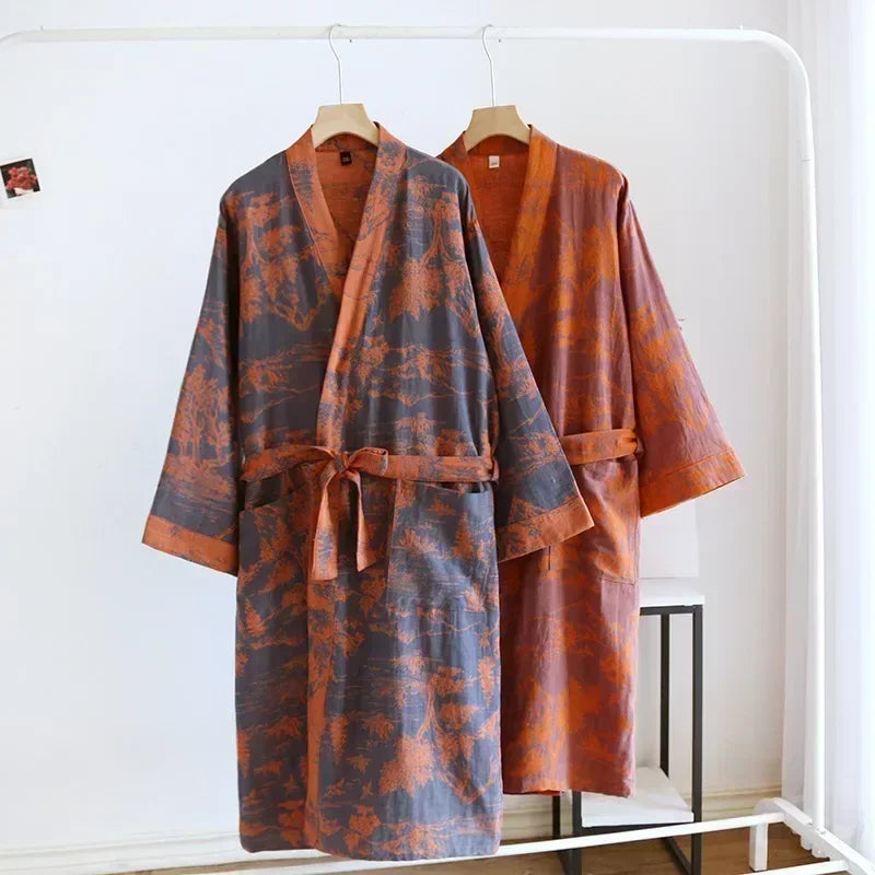 Kimono-Morgenmantel locker knielang Bindewickel atmungsaktiv