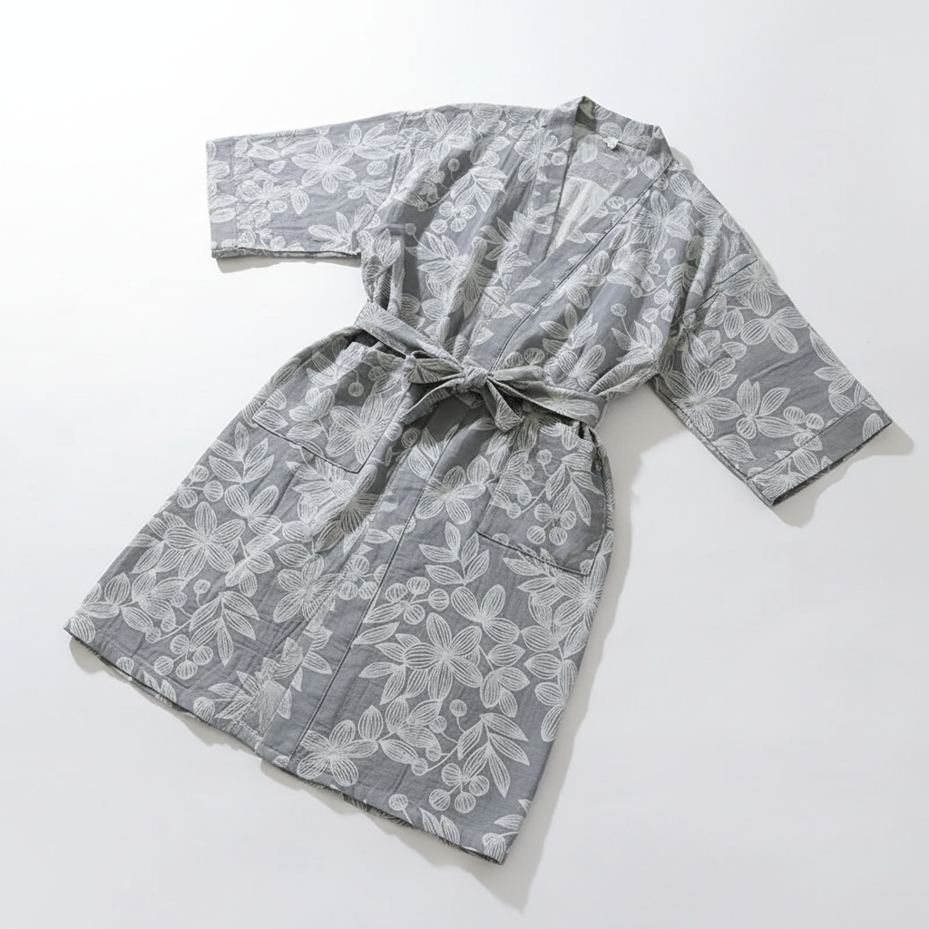 Kimono-Morgenmantel locker knielang Bindewickel atmungsaktiv