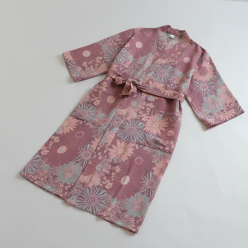 Kimono-Morgenmantel locker knielang Bindewickel atmungsaktiv
