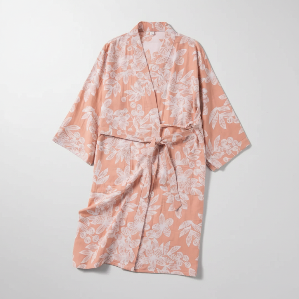 Kimono-Morgenmantel locker knielang Bindewickel atmungsaktiv