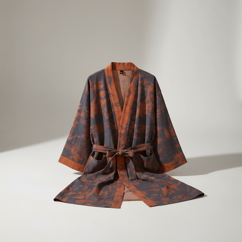 Kimono-Morgenmantel locker knielang Bindewickel atmungsaktiv