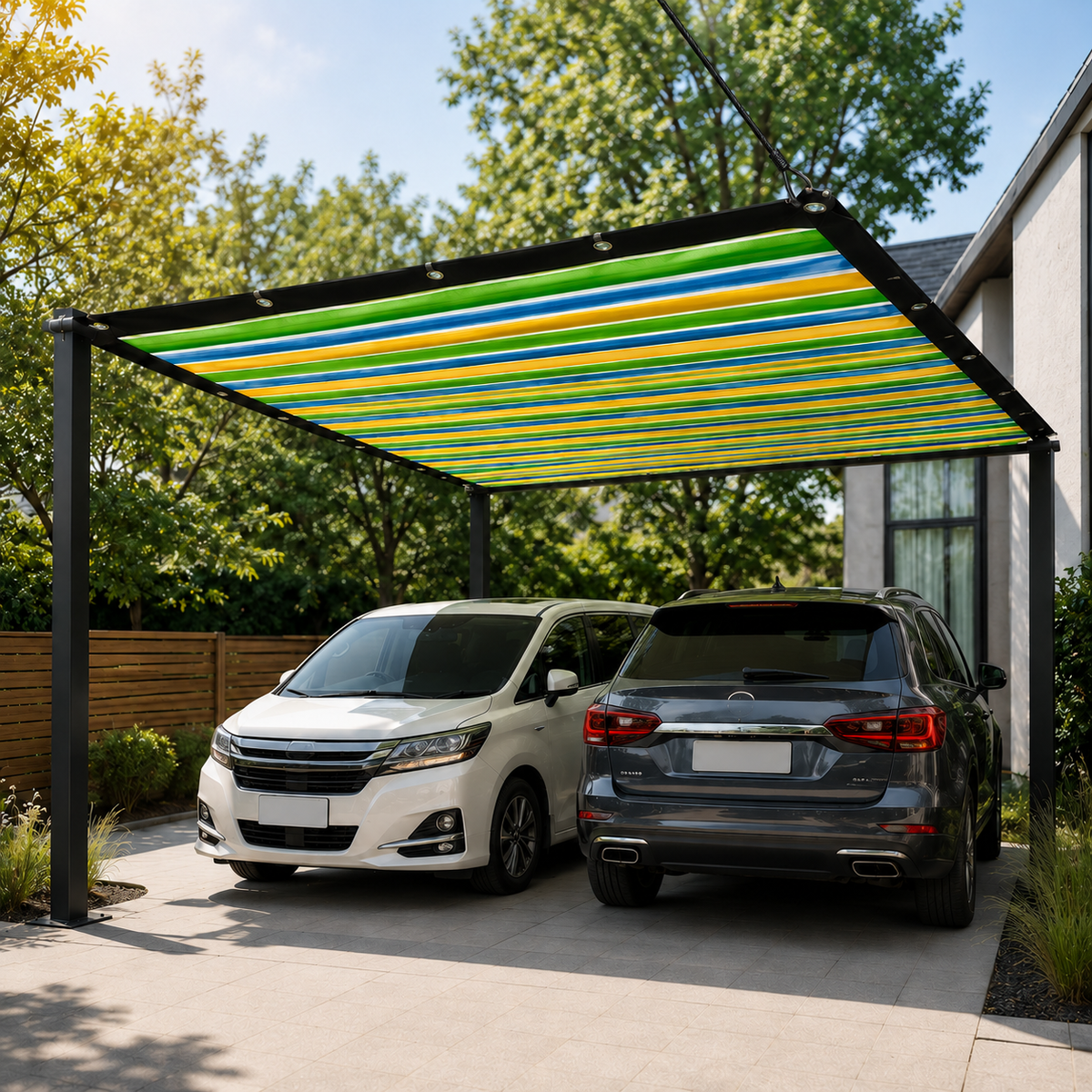 Nordspur | ShadeLoom Gestreifte Outdoor-Sonnenschutzüberdachung