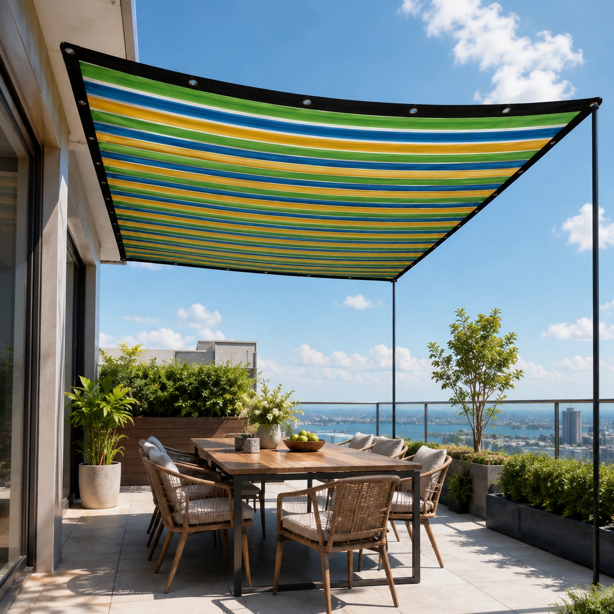 Nordspur | ShadeLoom Gestreifte Outdoor-Sonnenschutzüberdachung