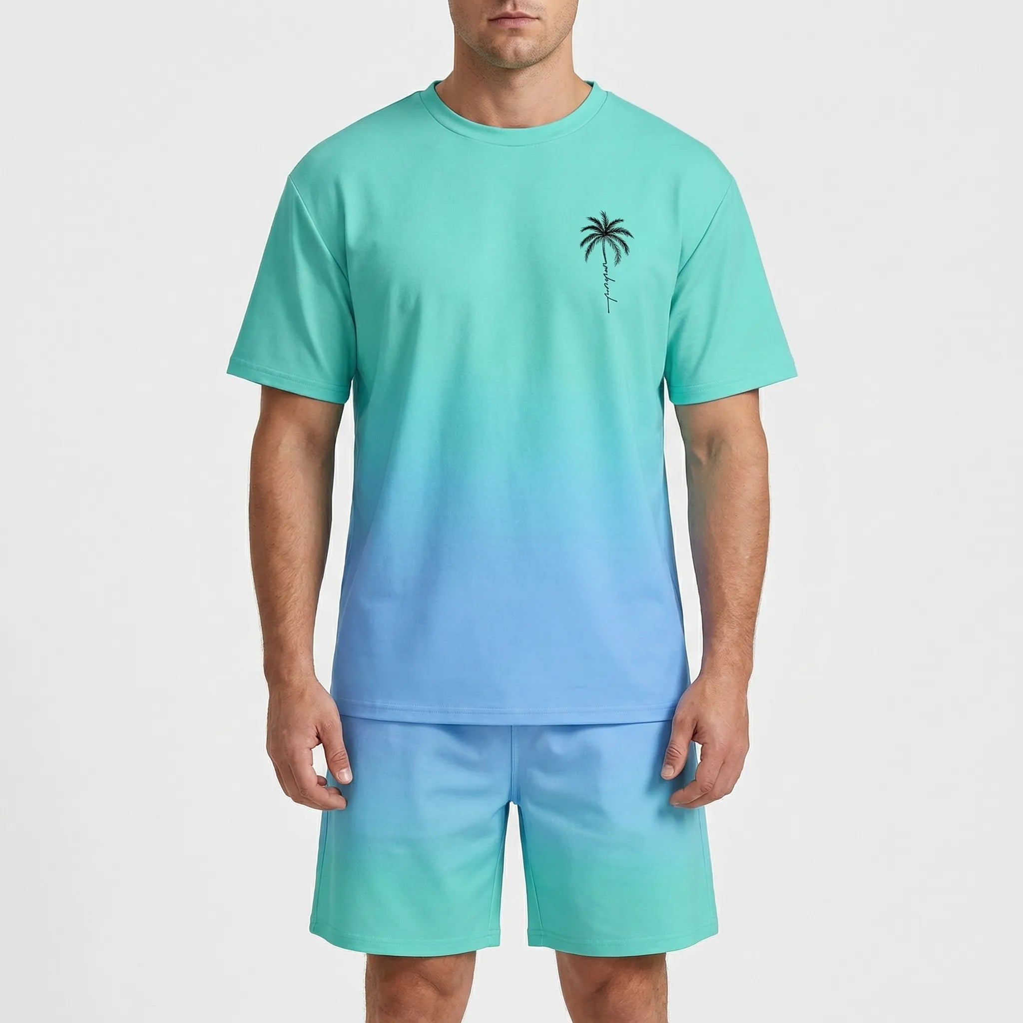 Hawaiianisches Set für Herren mit Farbverlauf Print und kurzen Ärmeln