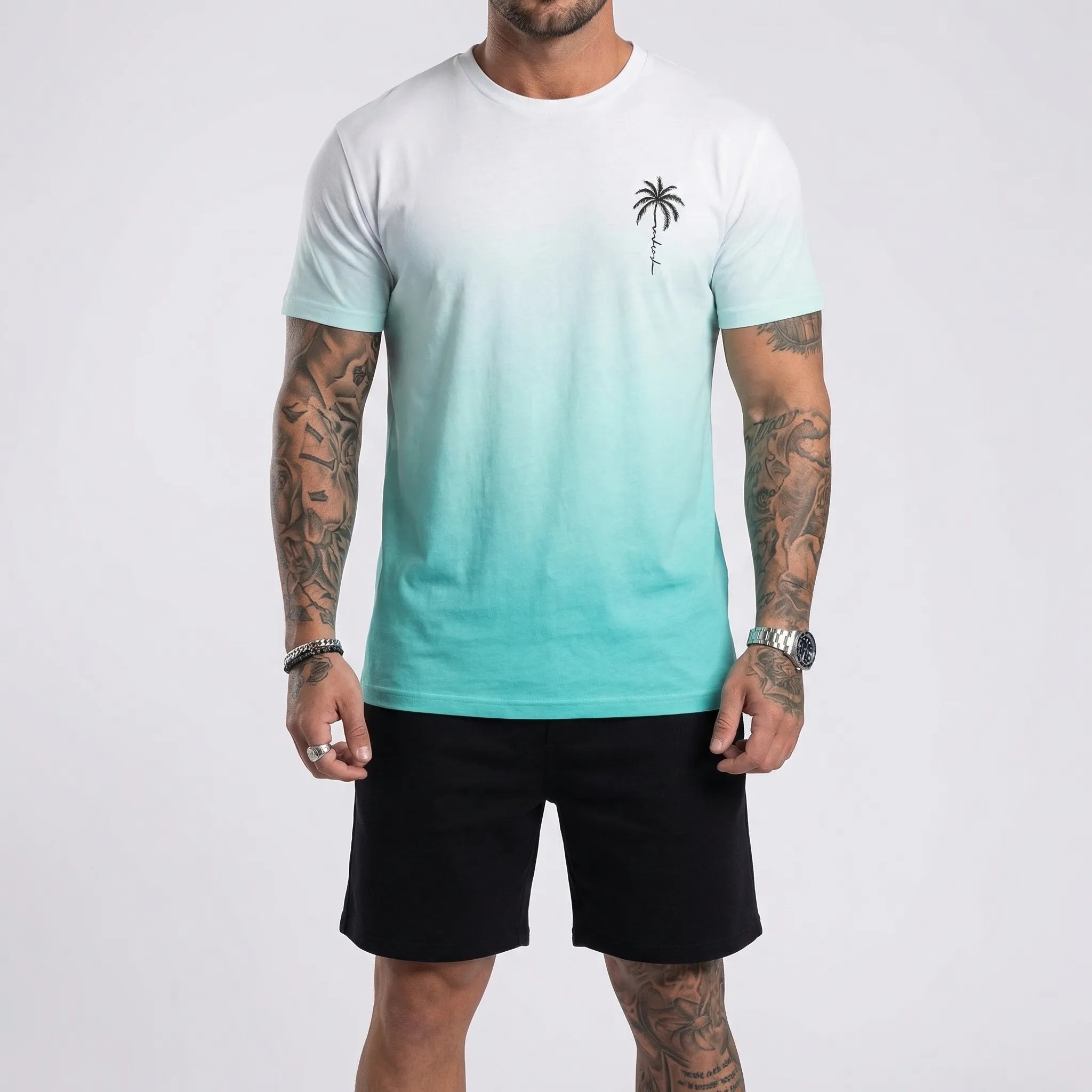 Hawaiianisches Set für Herren mit Farbverlauf Print und kurzen Ärmeln