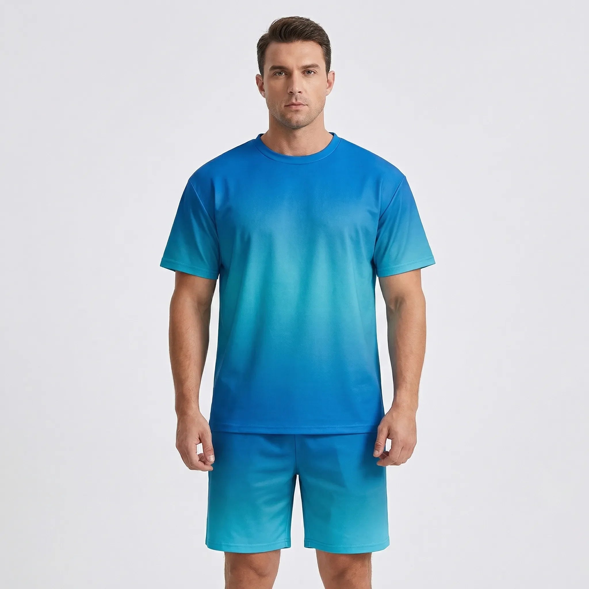 Hawaiianisches Set für Herren mit Farbverlauf Print und kurzen Ärmeln
