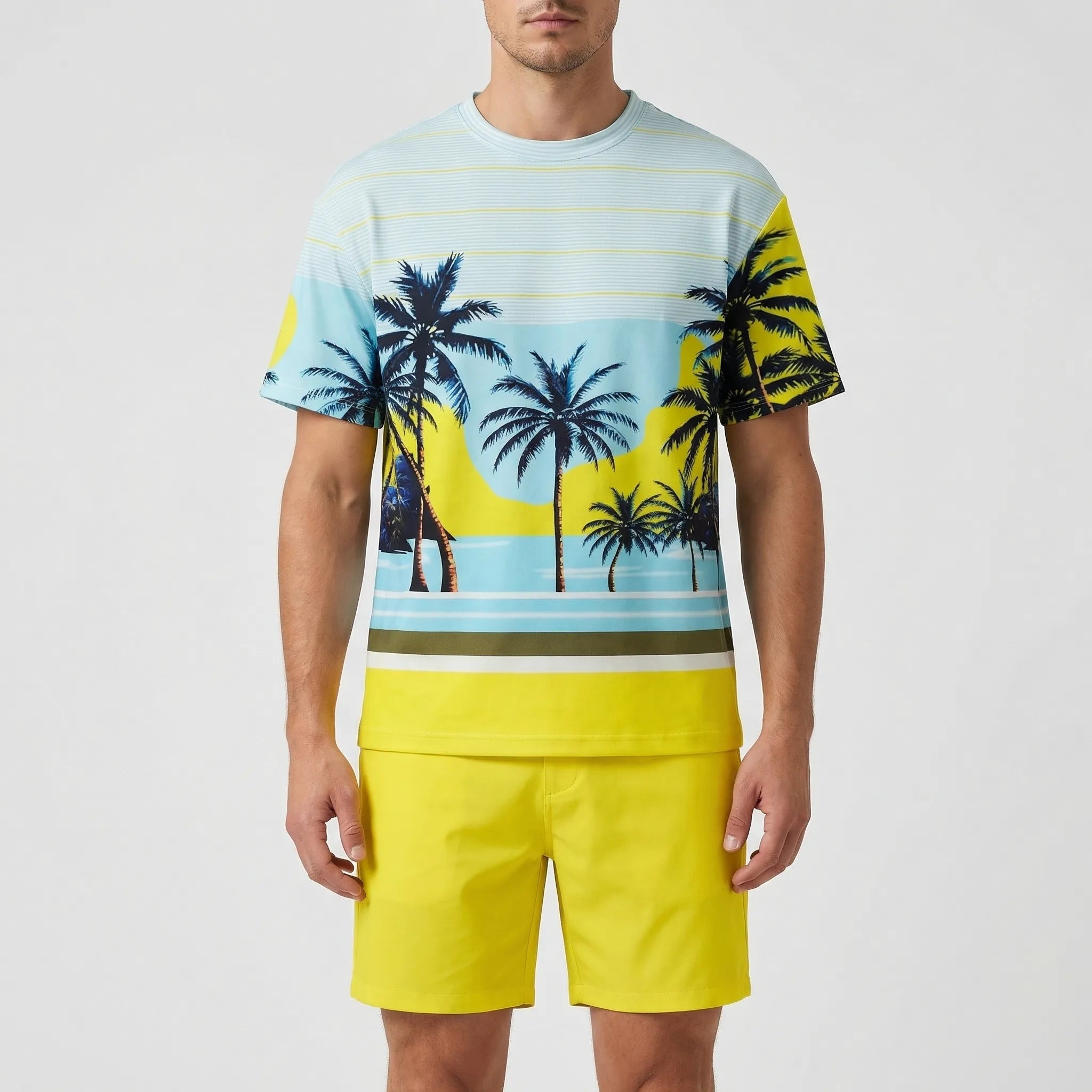 Hawaiianisches Set für Herren mit Farbverlauf Print und kurzen Ärmeln
