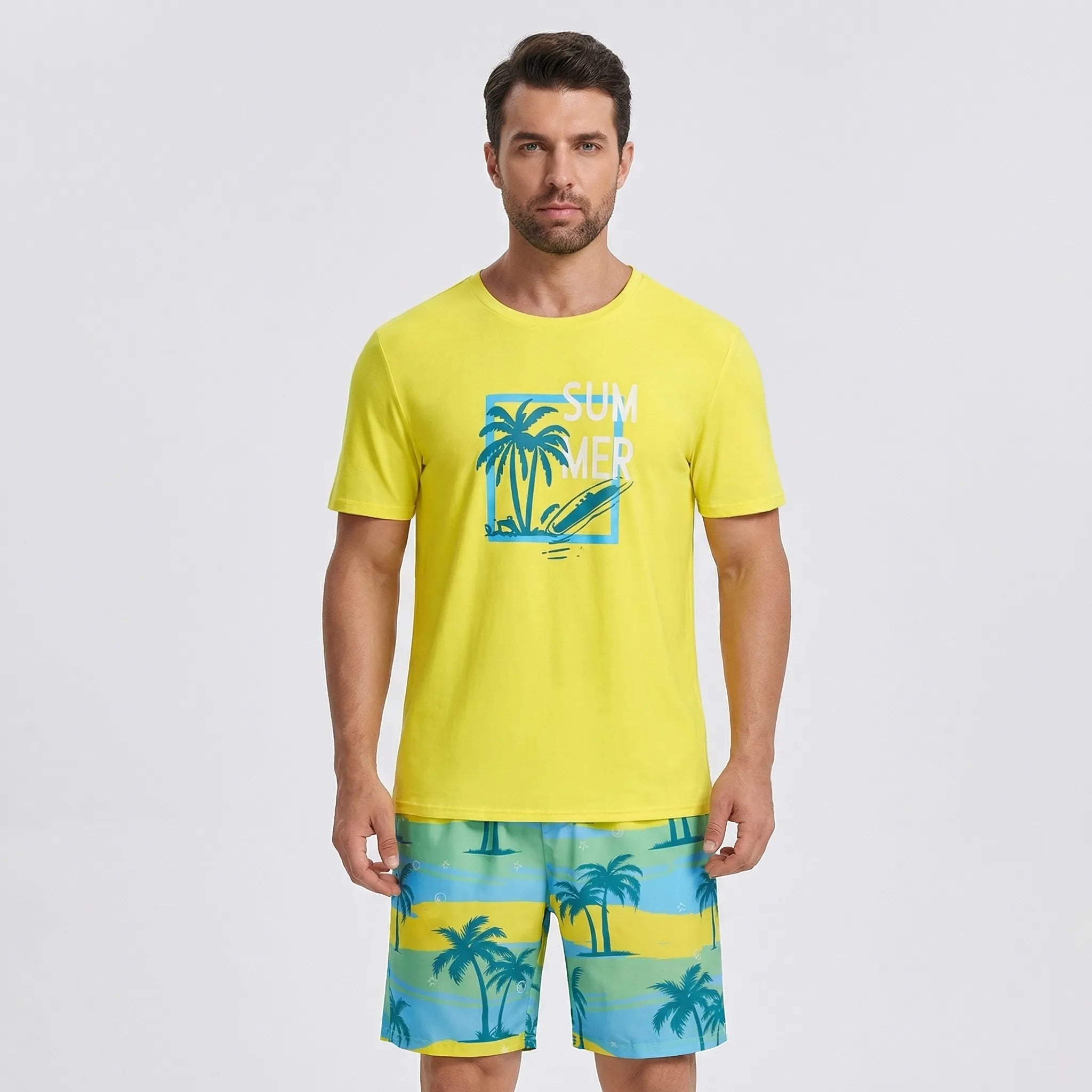 Hawaiianisches Set für Herren mit Farbverlauf Print und kurzen Ärmeln