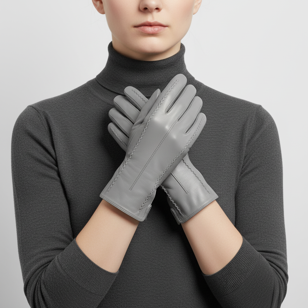 Winterhandschuhe veganes Leder kurze Manschette Samtfütterung