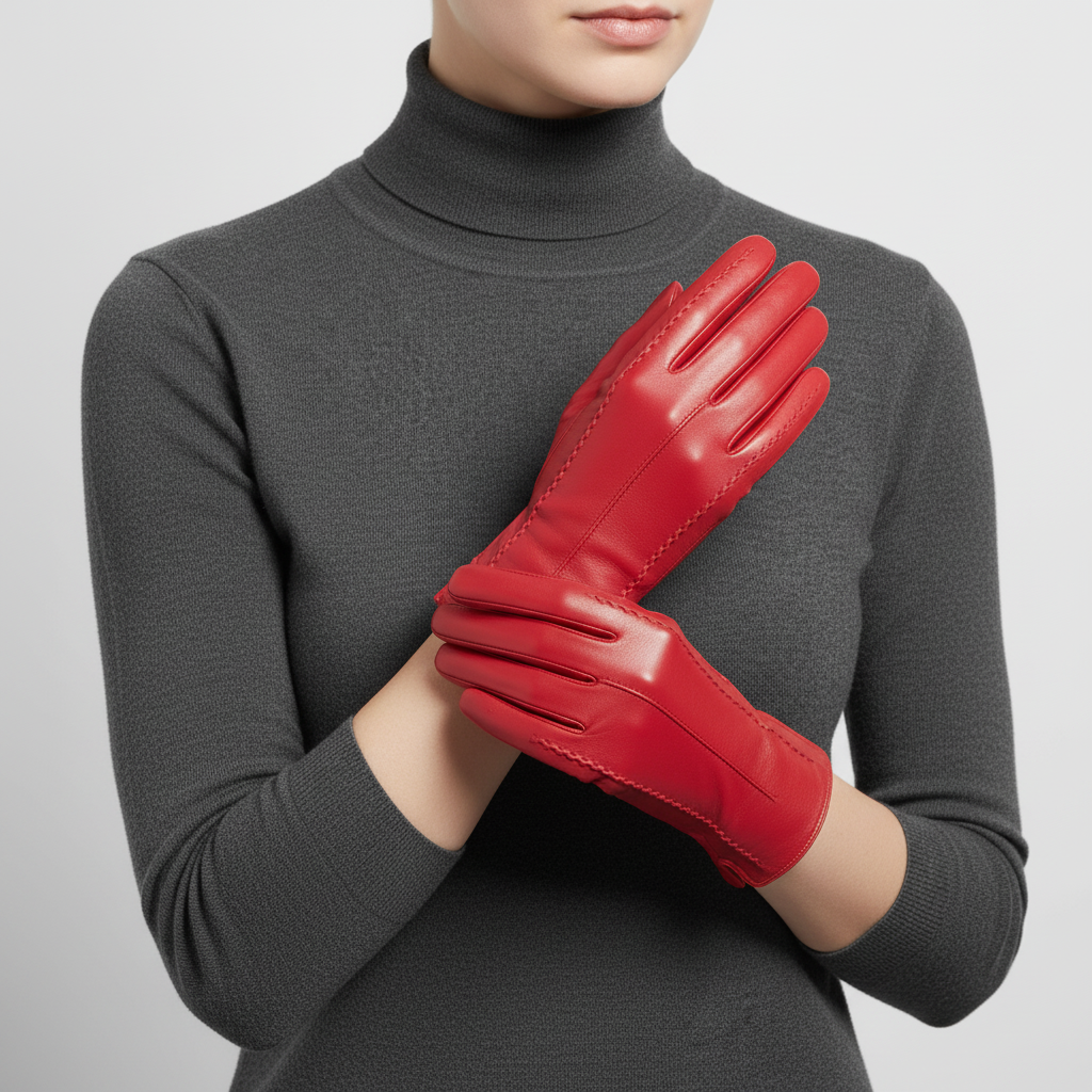Winterhandschuhe veganes Leder kurze Manschette Samtfütterung