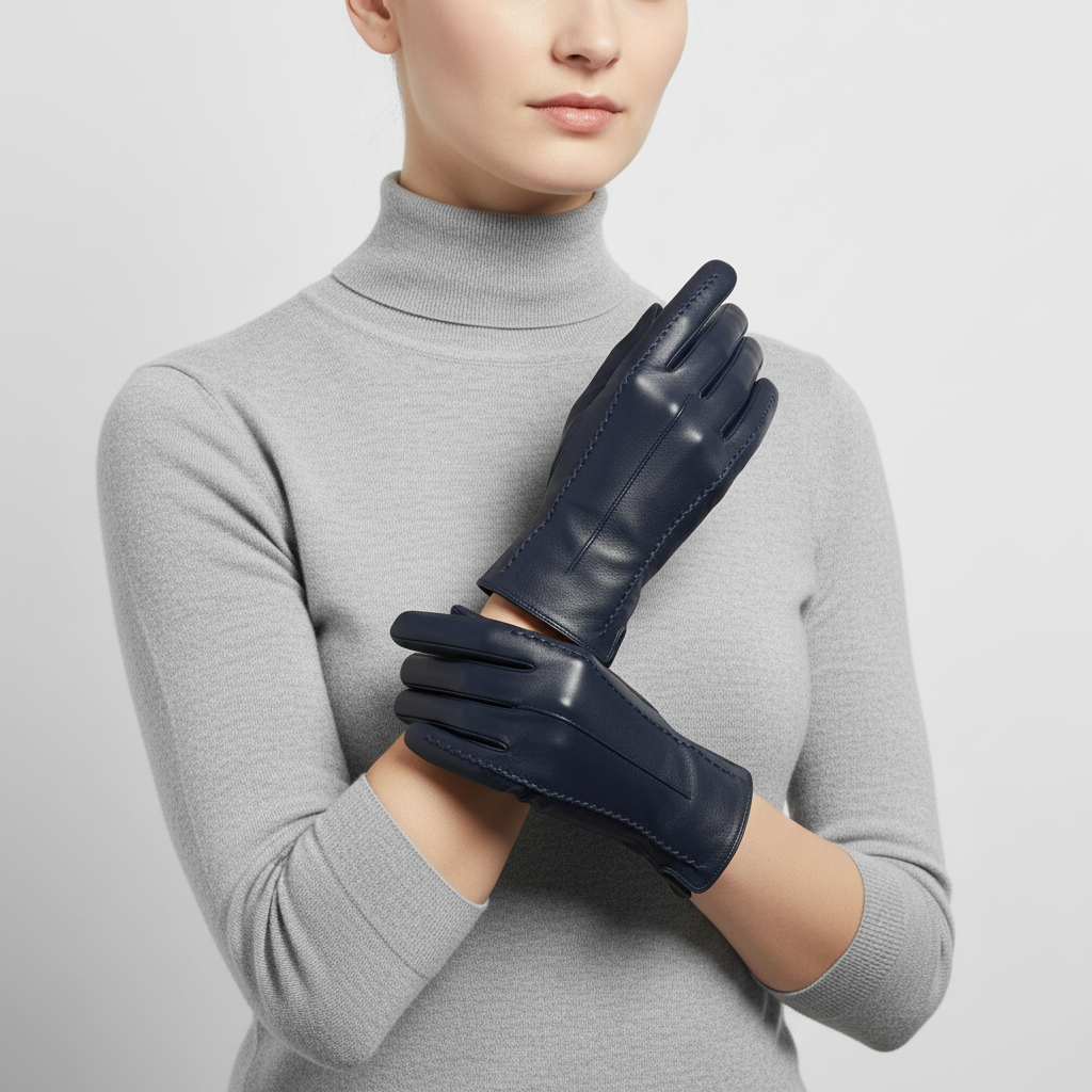 Winterhandschuhe veganes Leder kurze Manschette Samtfütterung