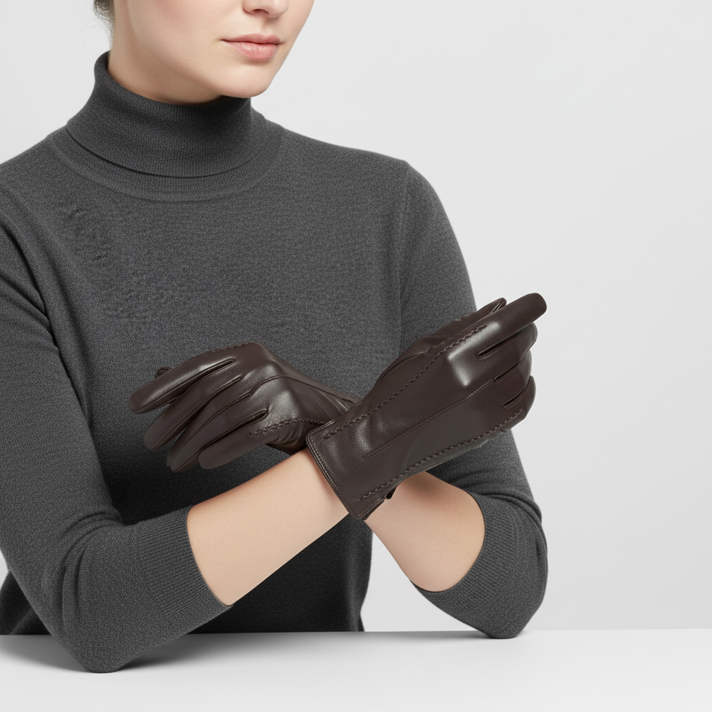 Winterhandschuhe veganes Leder kurze Manschette Samtfütterung