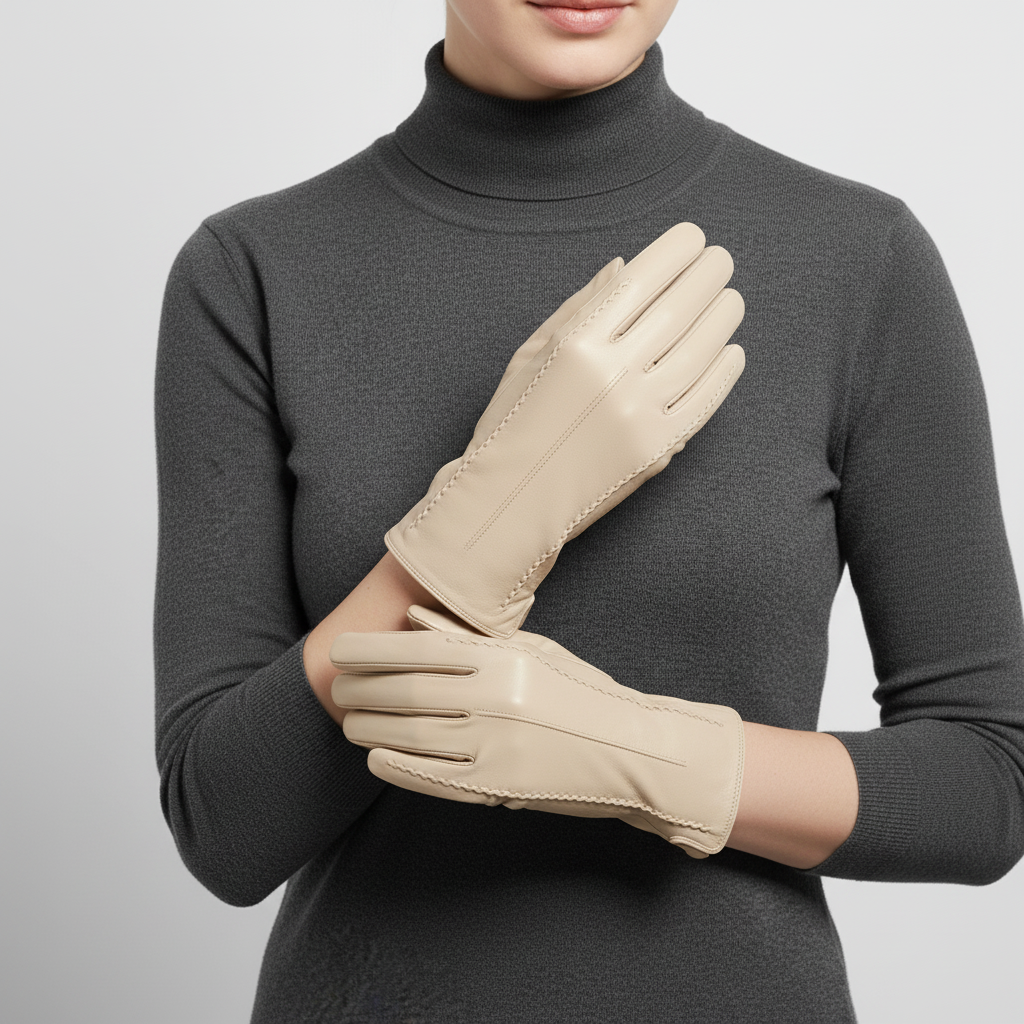 Winterhandschuhe veganes Leder kurze Manschette Samtfütterung