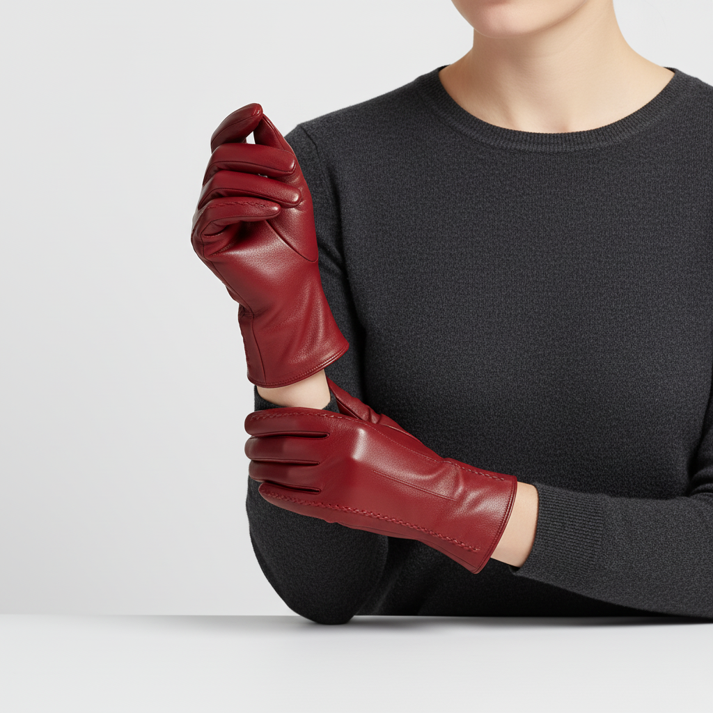 Winterhandschuhe veganes Leder kurze Manschette Samtfütterung