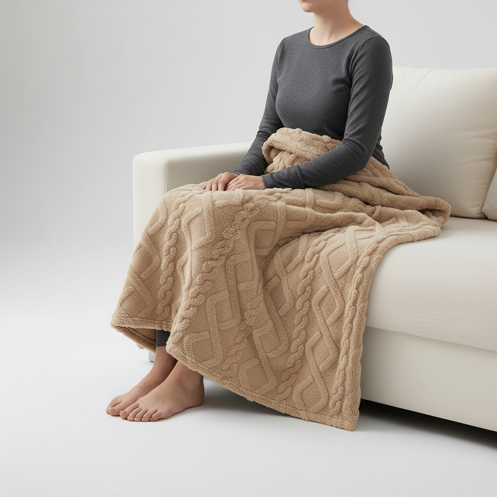 Leichte Korallenfleece-Decke mit Jacquard-Textur tragbar
