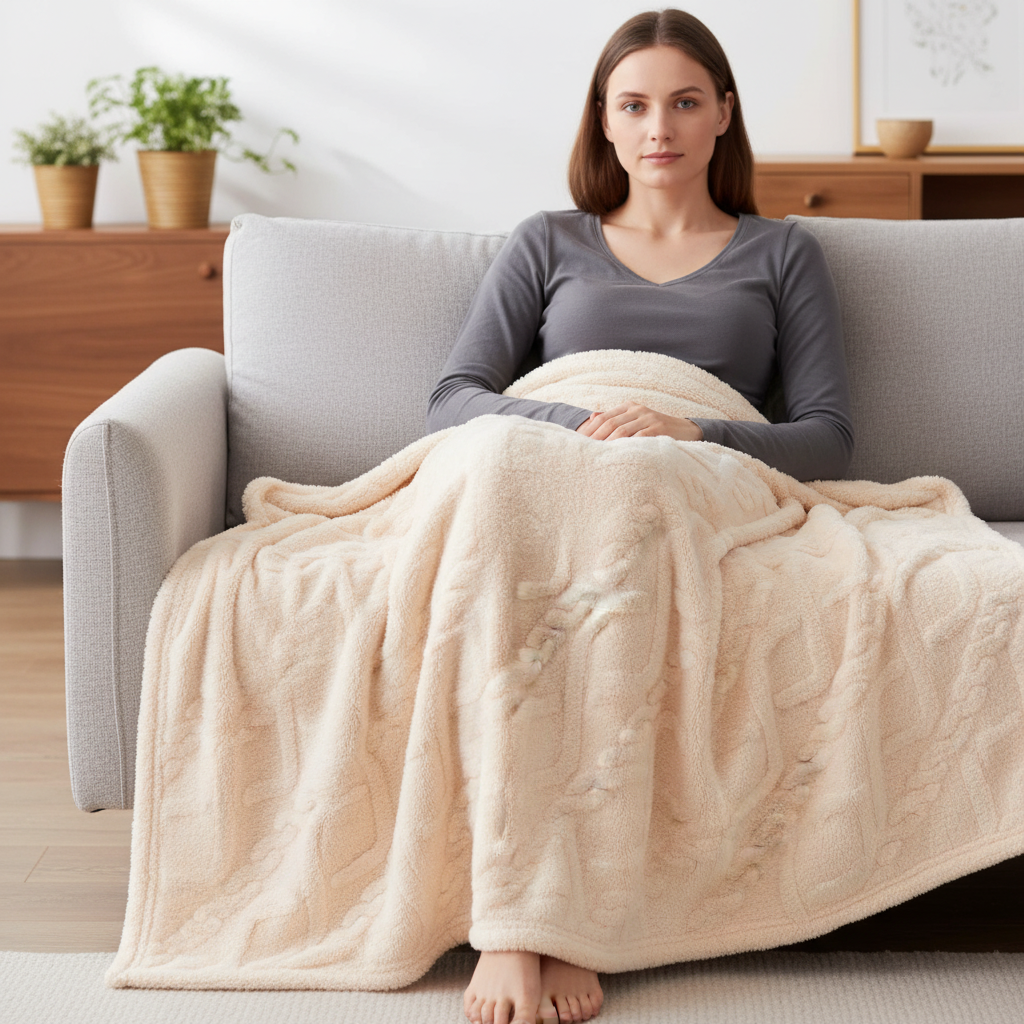Leichte Korallenfleece-Decke mit Jacquard-Textur tragbar