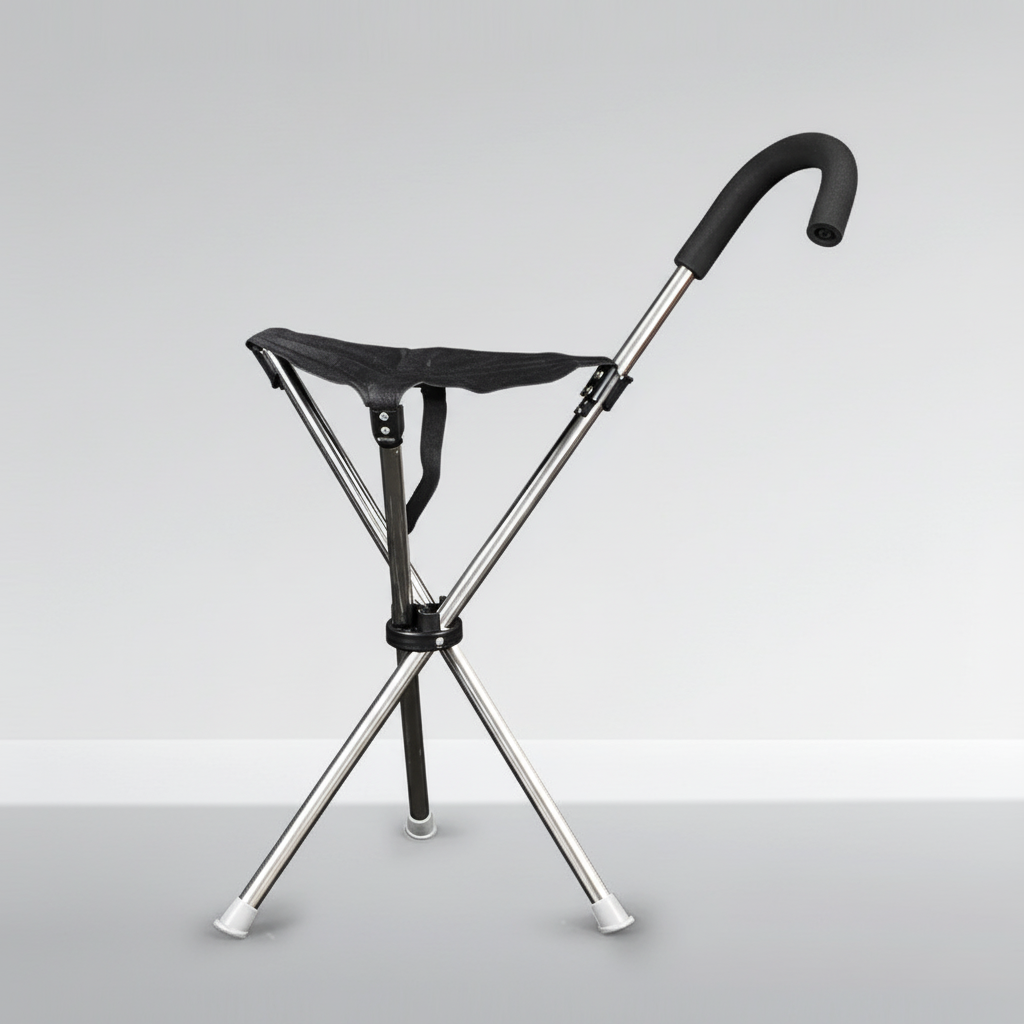 Klappbarer Gehstock mit Sitzfunktion rutschfest ergonomisch