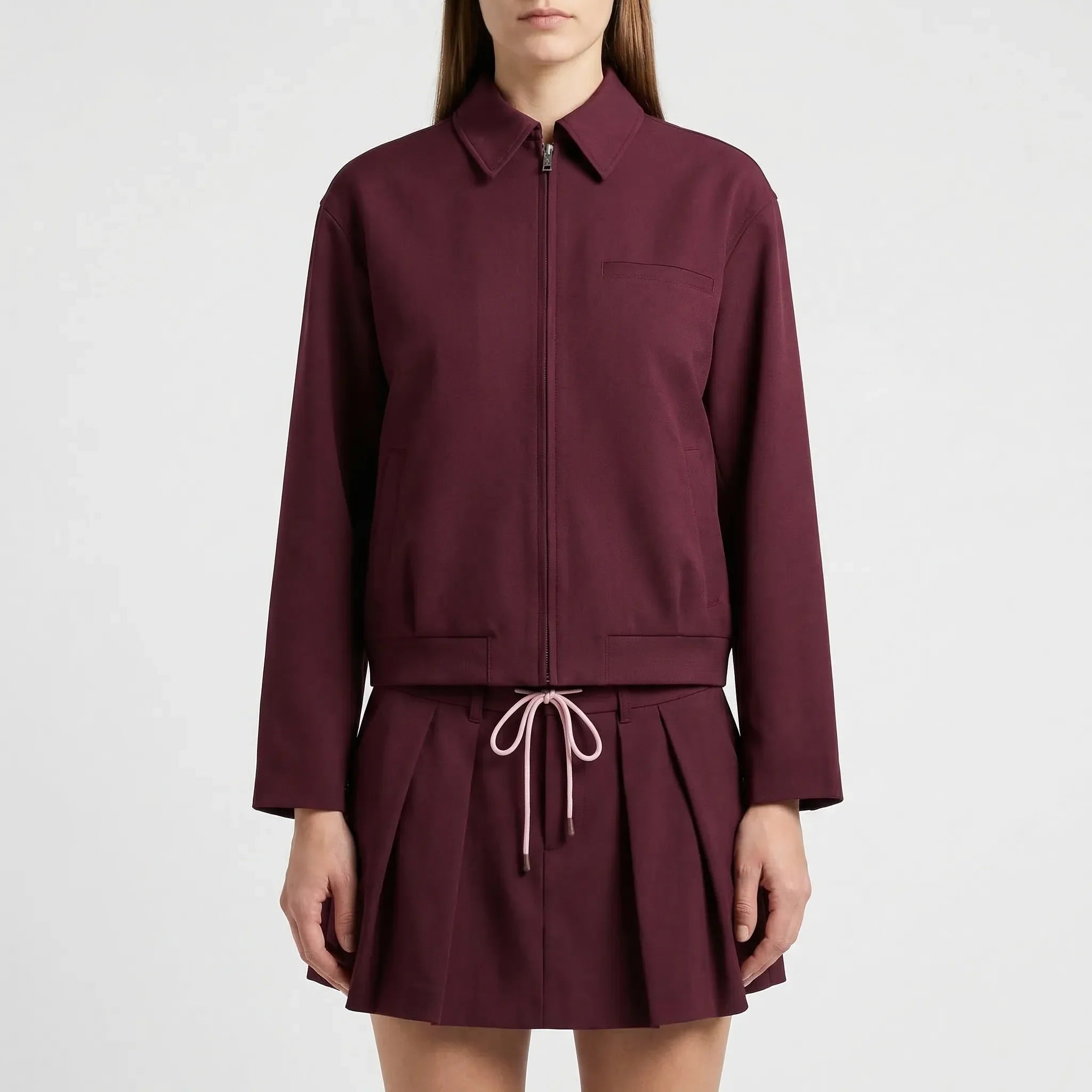 Damen zweiteiliges Set Oversize-Jacke Reißverschluss plissierter Minirock
