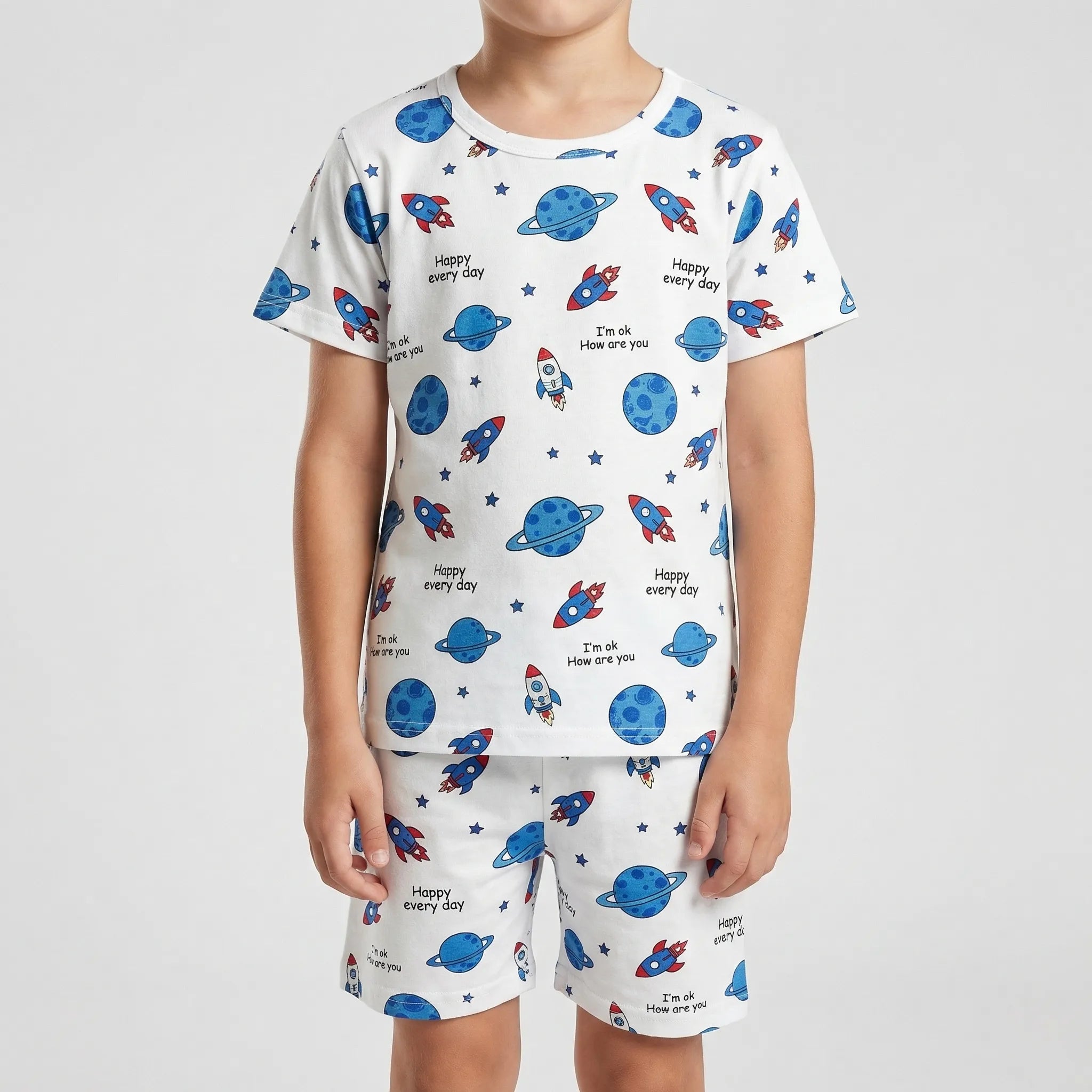 Kinder Schlafanzug Set Sommer Kurzarm Shorts Cartoon-Print