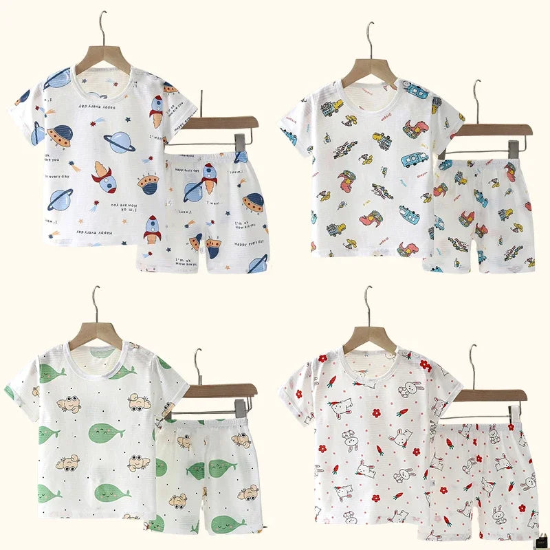 Kinder Schlafanzug Set Sommer Kurzarm Shorts Cartoon-Print