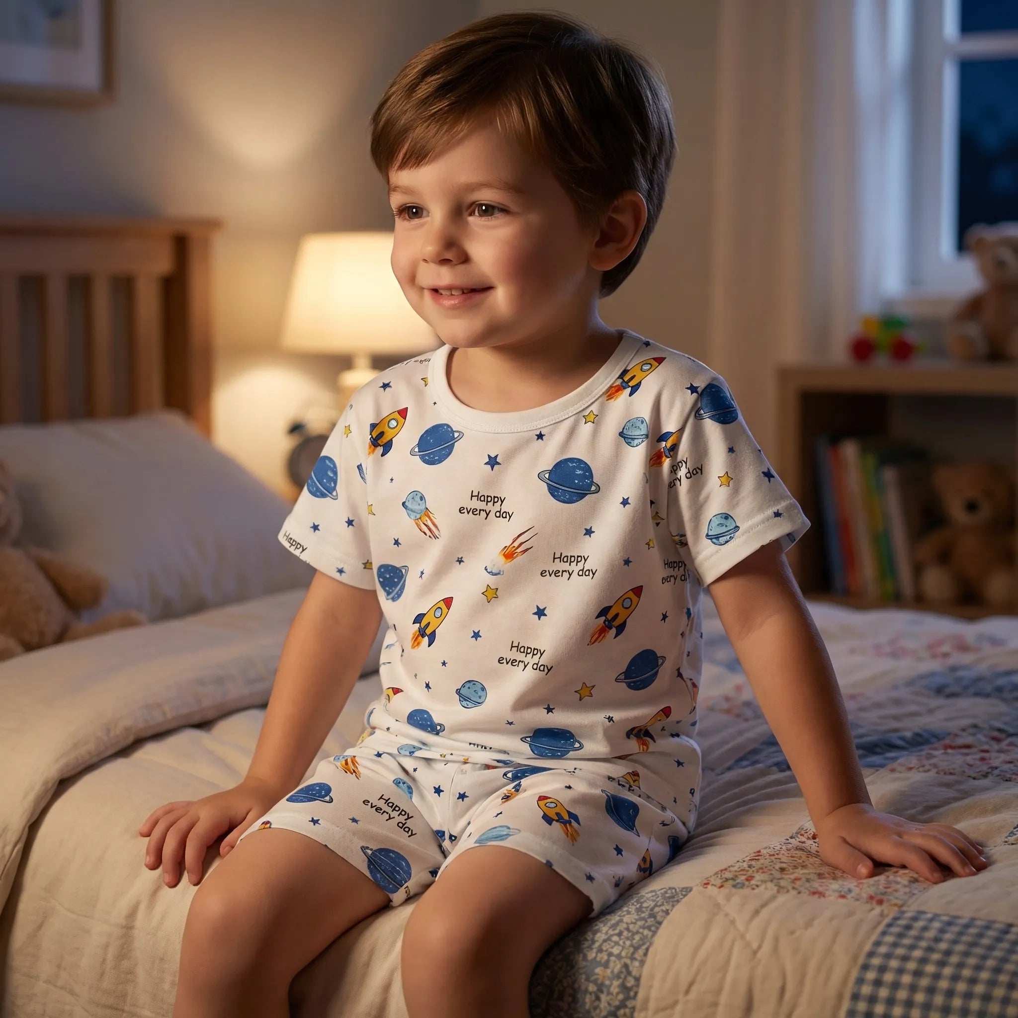 Kinder Schlafanzug Set Sommer Kurzarm Shorts Cartoon-Print