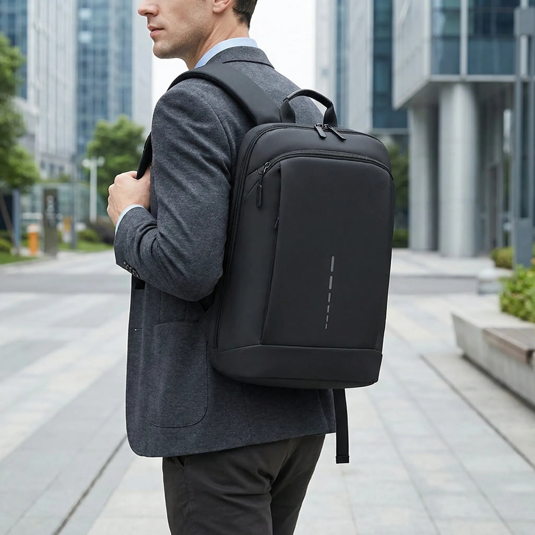 Slim Laptop-Rucksack wasserabweisend gepolsterte Schultergurte Schwarz