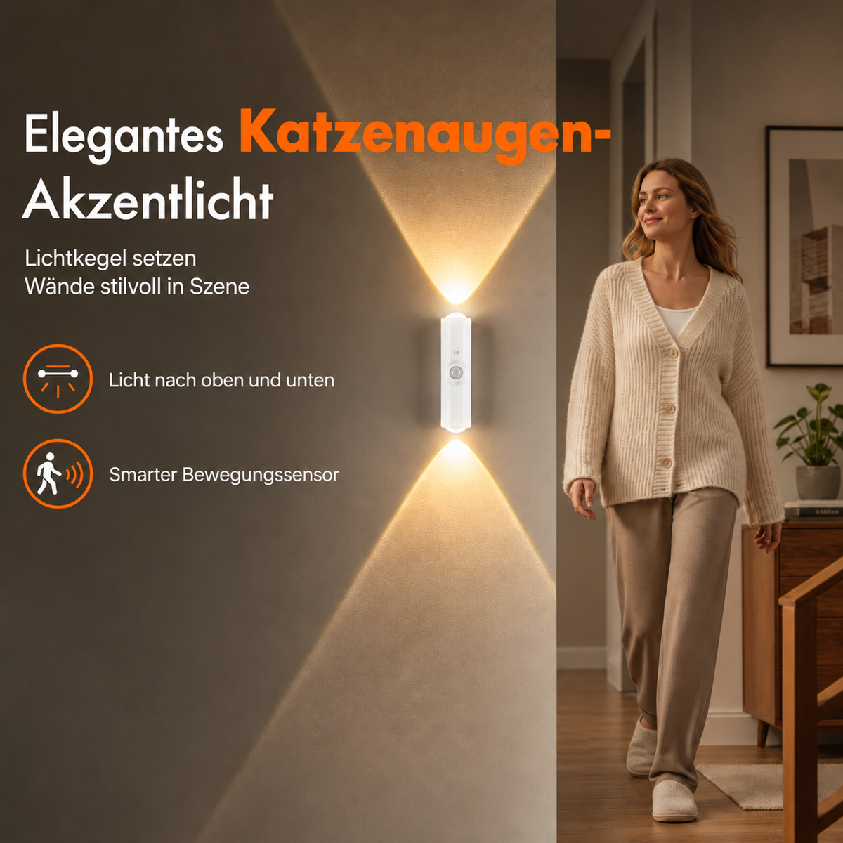 Nordspur | Smart Motion Sensor Wandleuchte Wiederaufladbar Katzenauge Hügel Projektion LED Nachtlicht mit RGB Farbwechsel Stimmungsbeleuchtung
