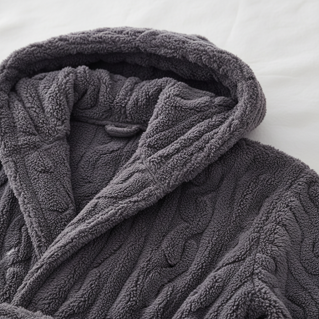 Langer Kapuzen-Bademantel Baumwollflanell warm gemütlich