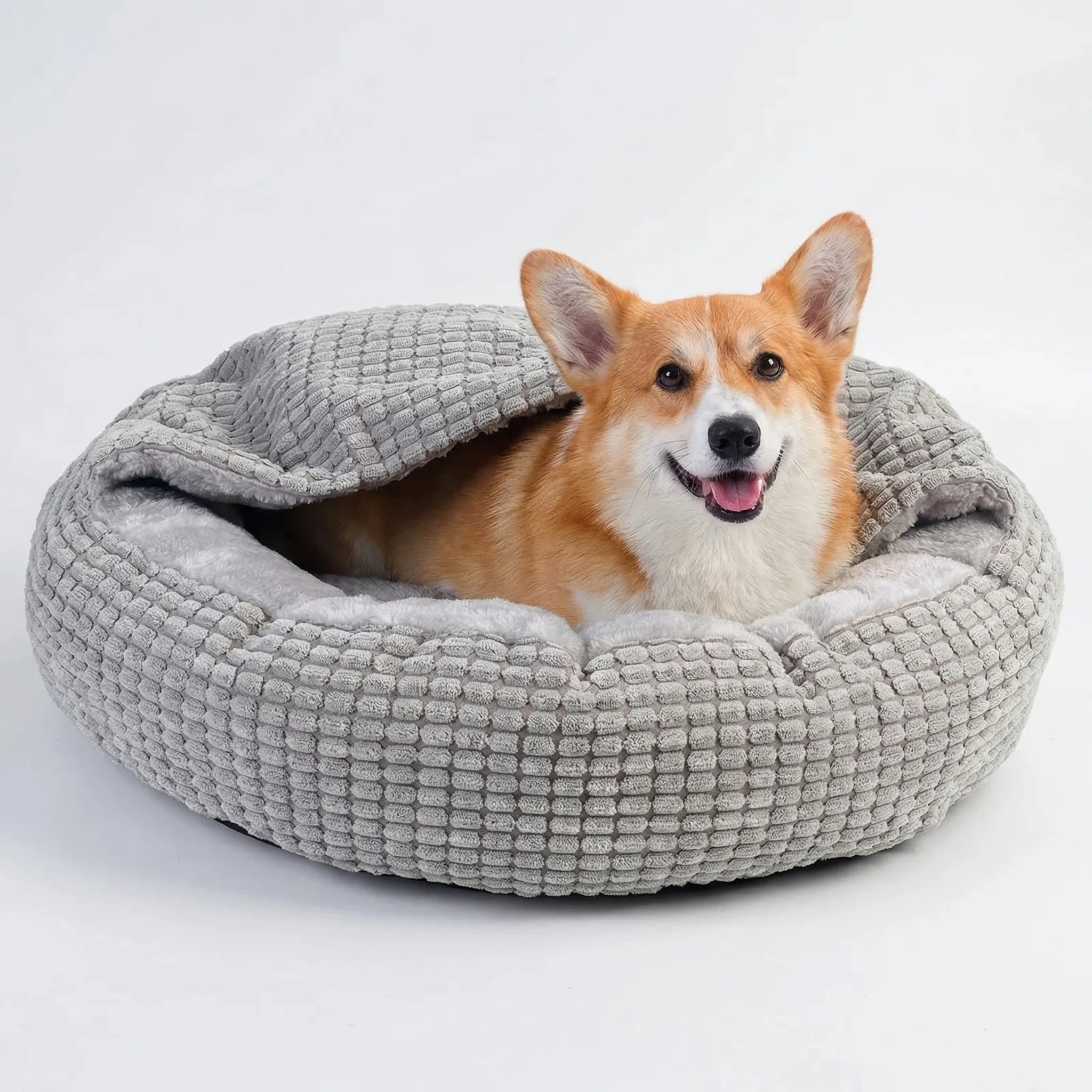 Rundes Haustierbett mit Kapuze für Hunde und Katzen, orthopädisch und rutschfest