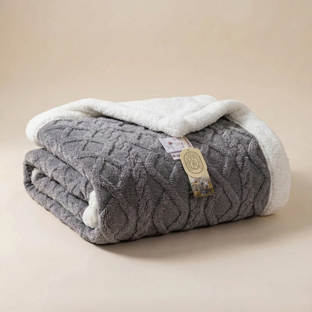 Wendbare Plüsch-Decke mit geometrischem Strickmuster und Sherpa-Futter