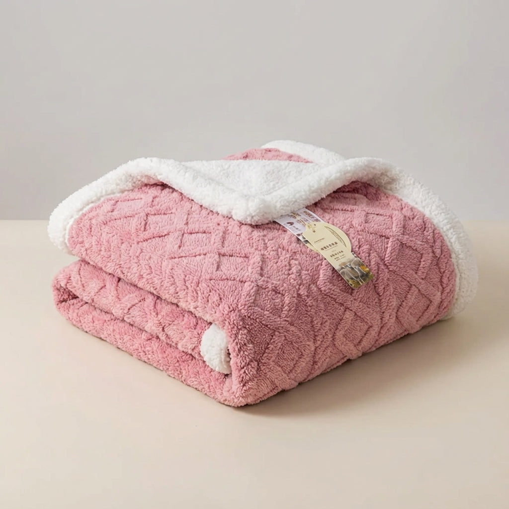 Wendbare Plüsch-Decke mit geometrischem Strickmuster und Sherpa-Futter