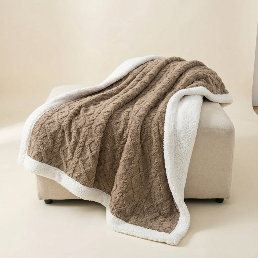 Wendbare Plüsch-Decke mit geometrischem Strickmuster und Sherpa-Futter