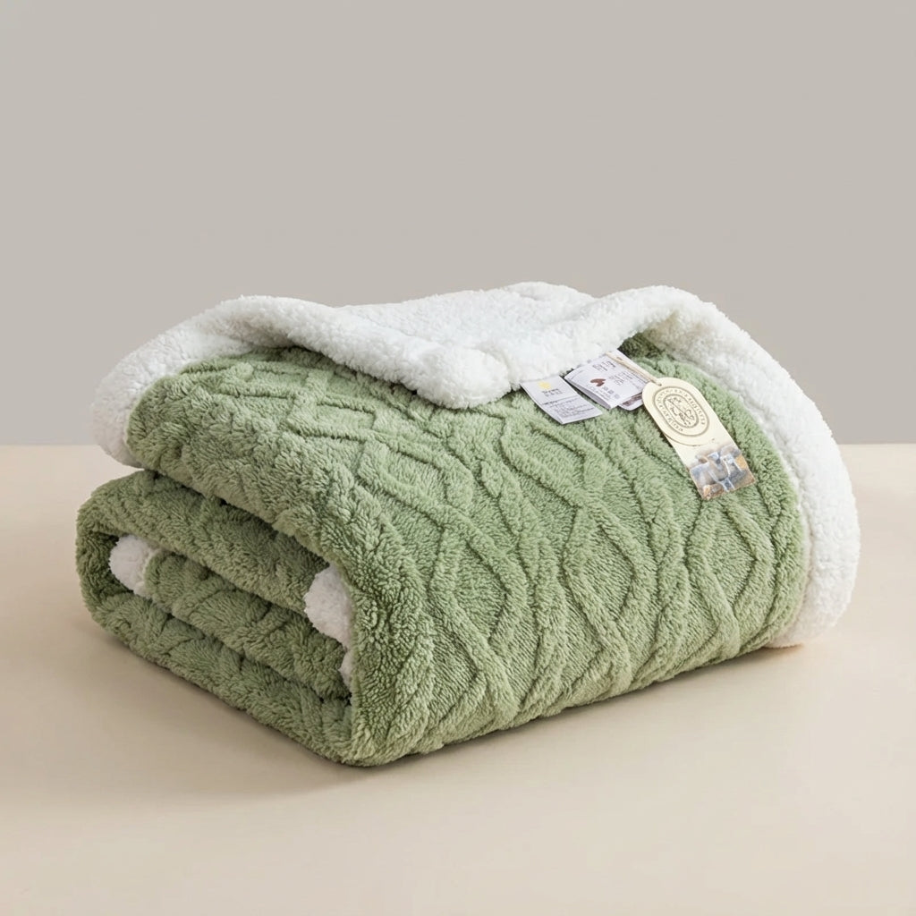 Wendbare Plüsch-Decke mit geometrischem Strickmuster und Sherpa-Futter