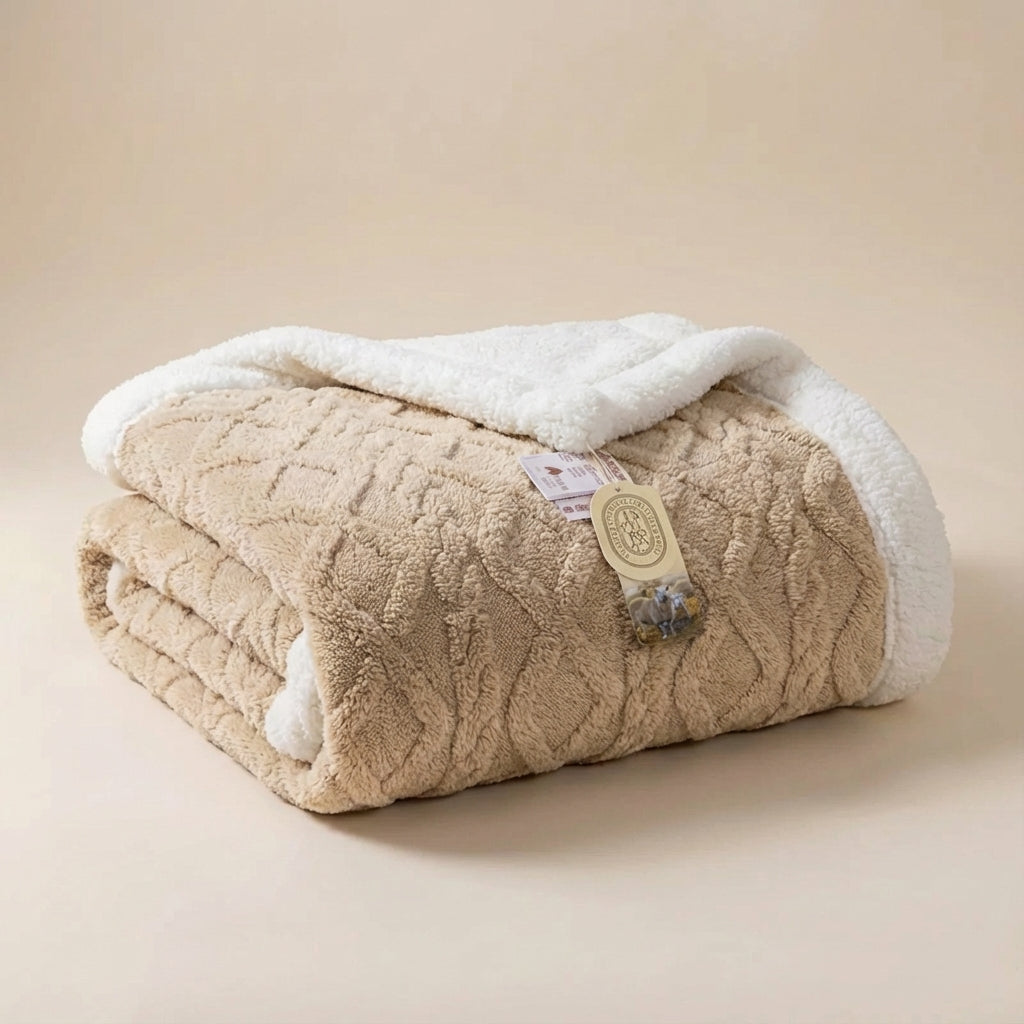Wendbare Plüsch-Decke mit geometrischem Strickmuster und Sherpa-Futter
