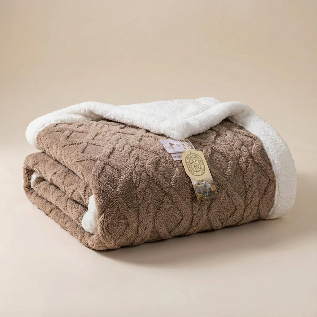 Wendbare Plüsch-Decke mit geometrischem Strickmuster und Sherpa-Futter