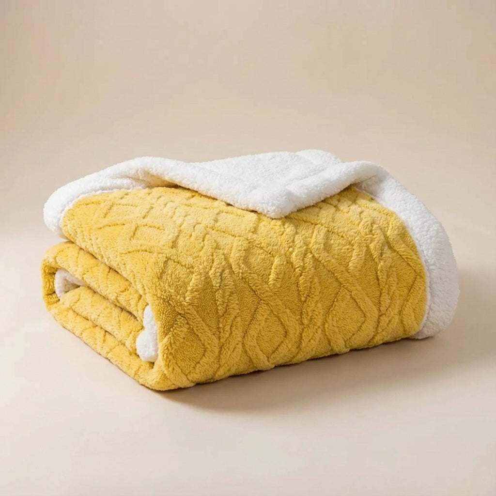 Wendbare Plüsch-Decke mit geometrischem Strickmuster und Sherpa-Futter