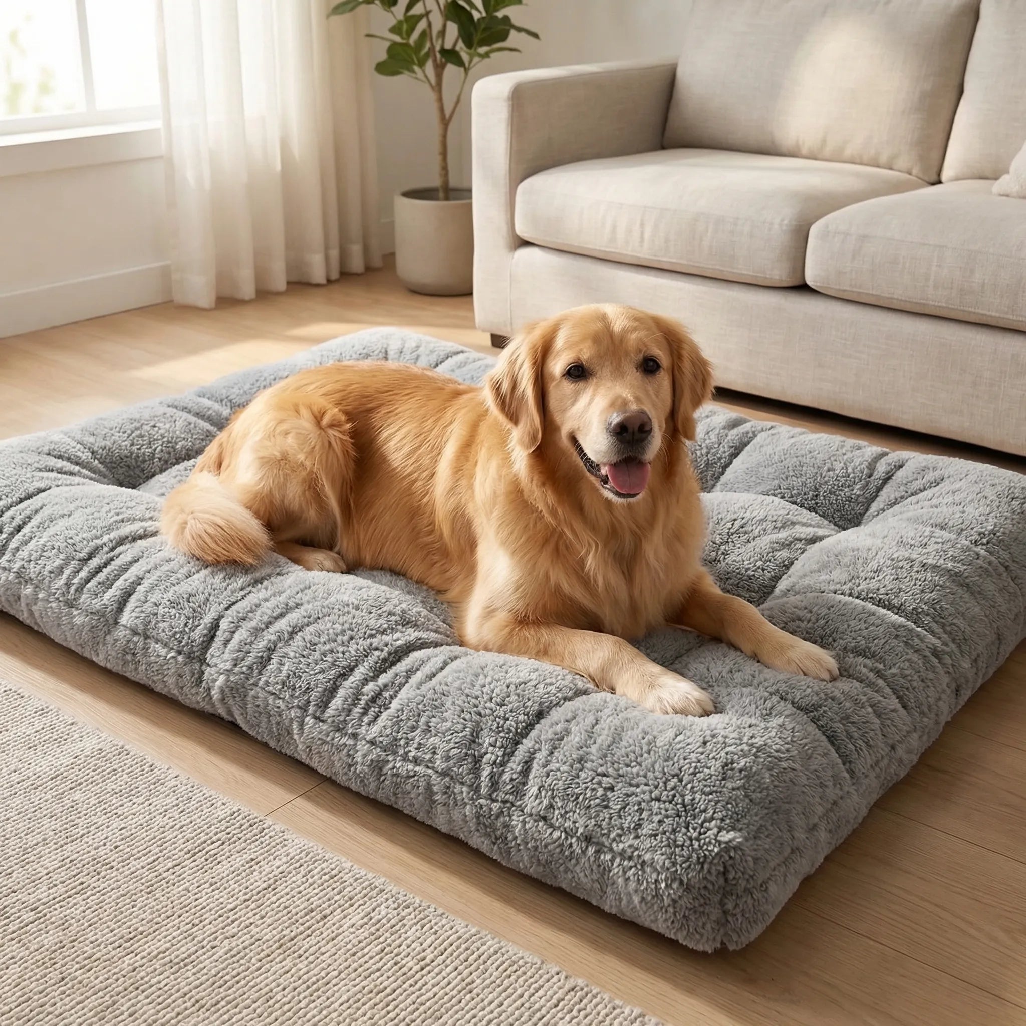 Extra großes, flaches Plüsch-Hundebett mit Steppung für alle Rassen