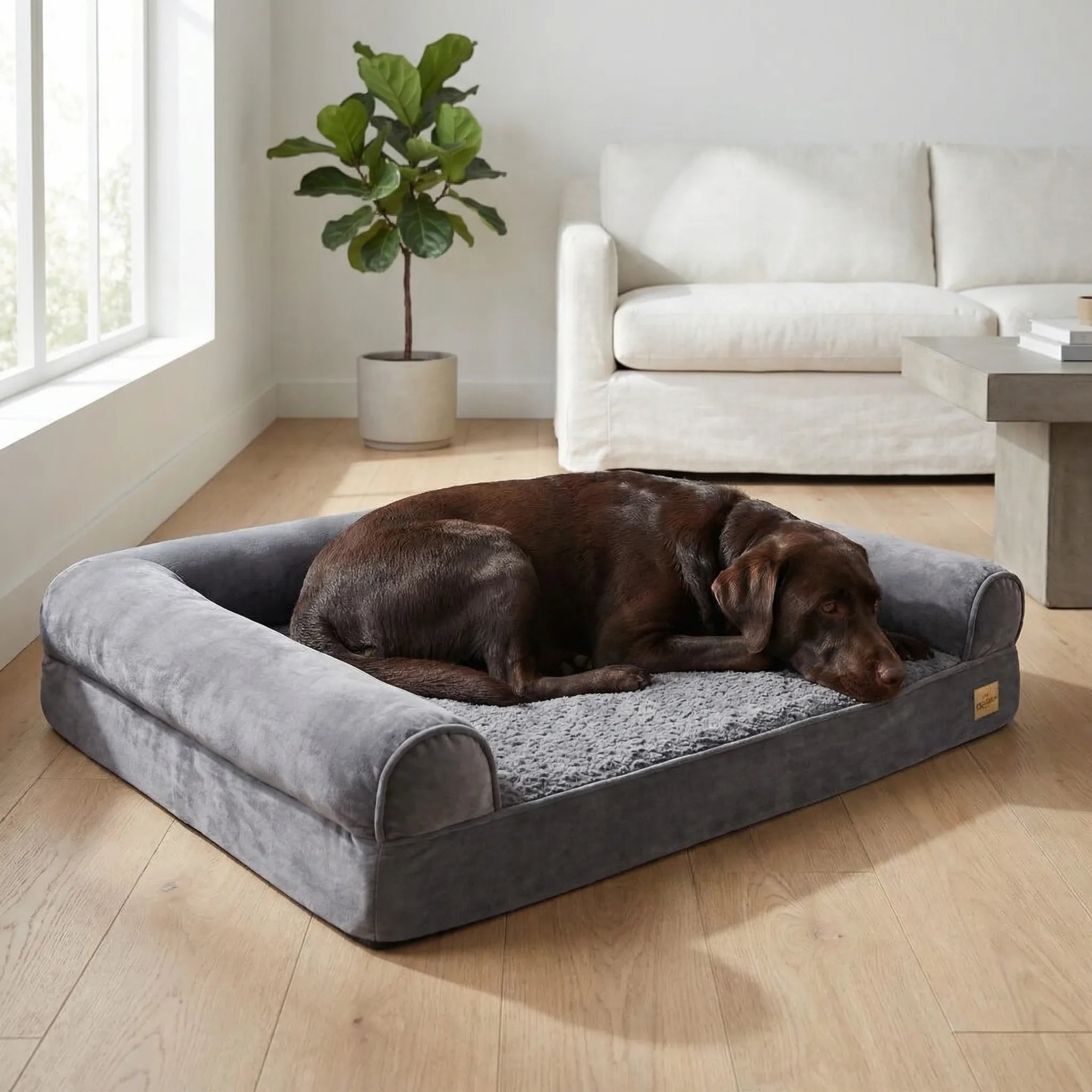 Orthopädisches Hundebett für große Hunde, waschbar, grau