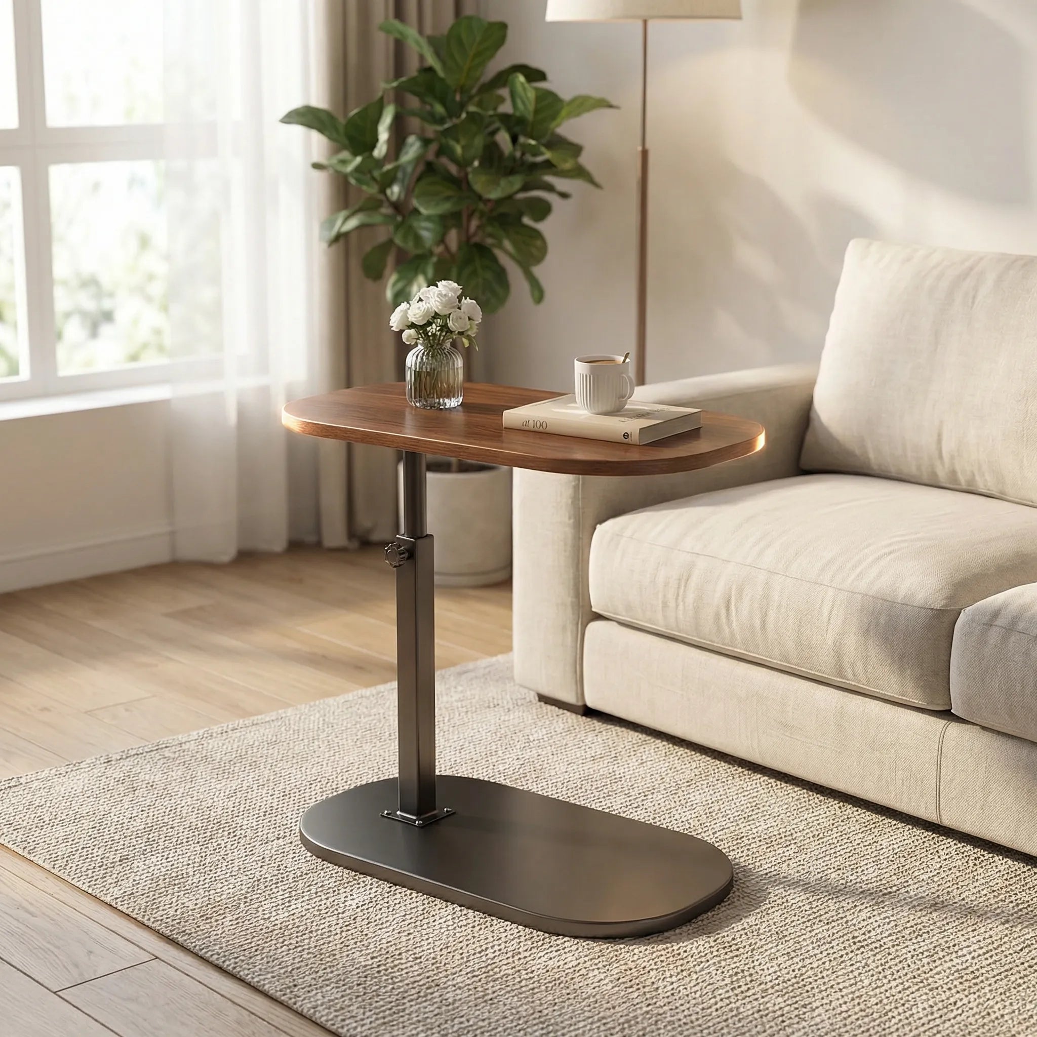 Verstellbarer Beistelltisch klappbar oval Arbeitsfläche stabile Basis