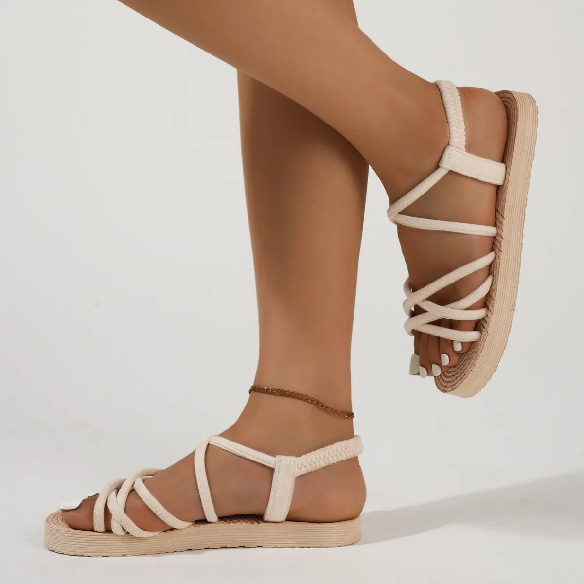Flache Riemchen-Sandalen Sommer leicht offene Zehenform