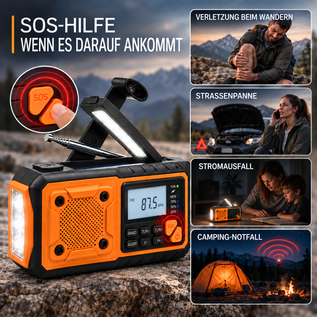 Nordspur | Solavox Tragbares Notfall-Kurbel-Radio