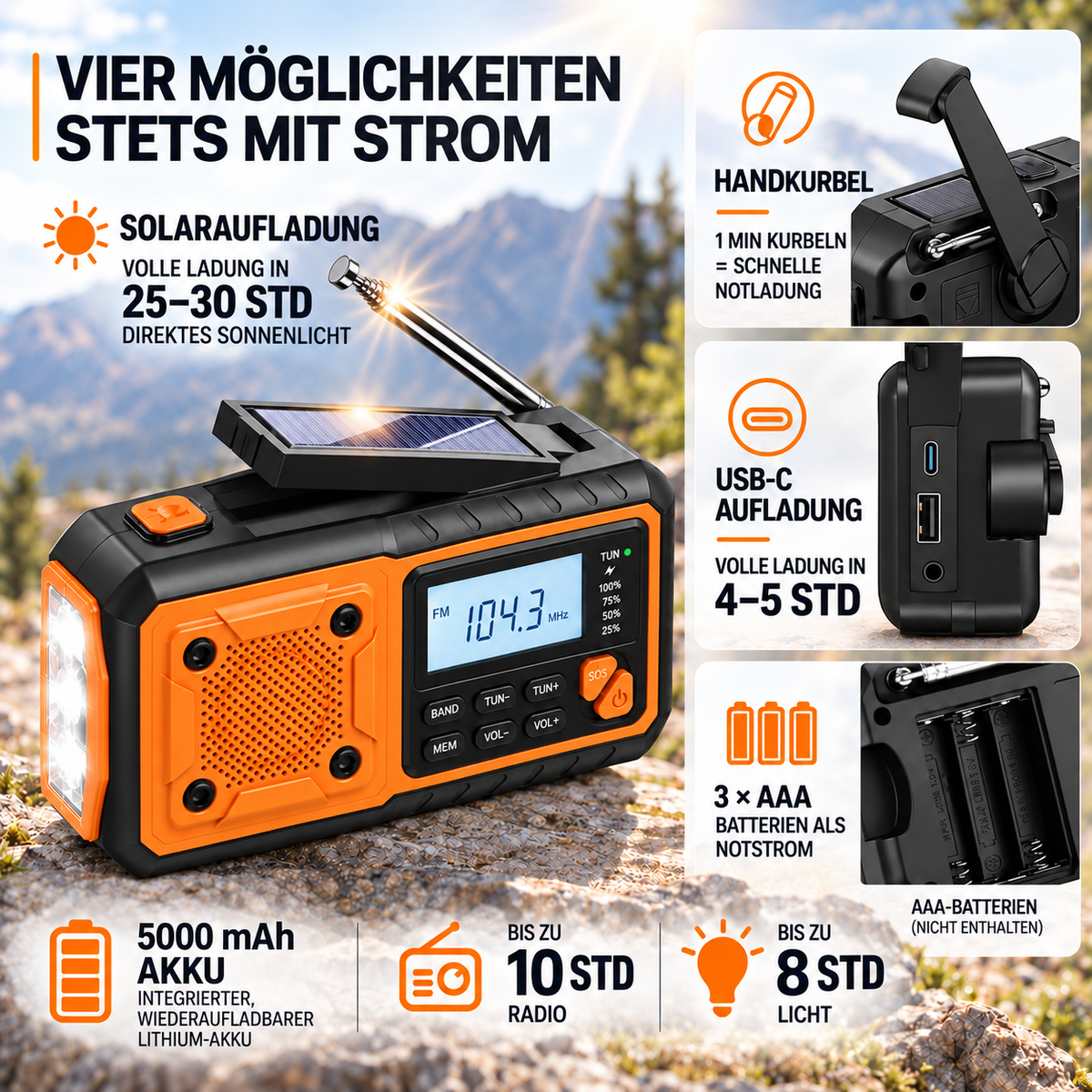Nordspur | Solavox Tragbares Notfall-Kurbel-Radio