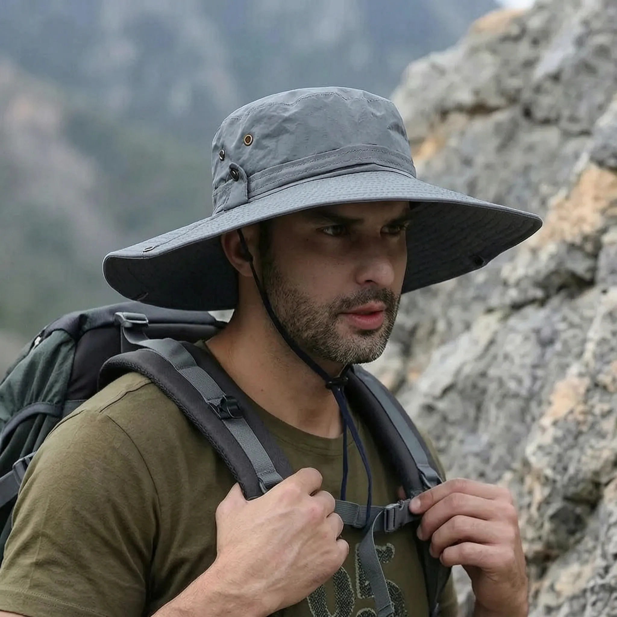 Breitkrempiger Sonnenhut leicht atmungsaktiv Outdoor Wandern Angeln